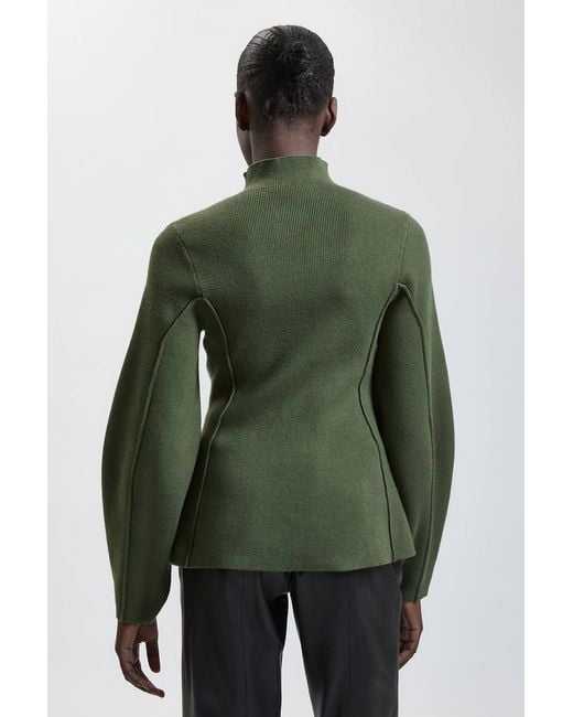 Karen Millen Green Knit Wool Look Rounded Sleeve High Neck Jumper