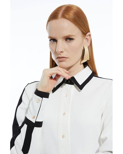 Karen Millen White Forever Colour Block Twill Woven Shirt