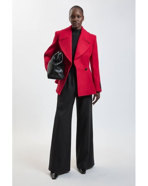 Karen Millen Red Wool Peplum Short Coat