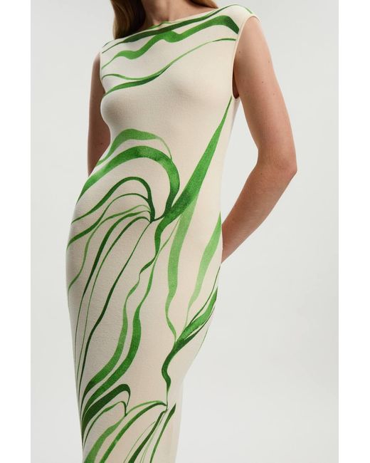 Karen Millen Green Abstract Print Knitted Maxi Dress