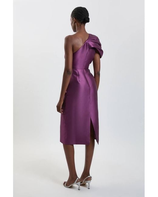 Karen Millen Purple Petite One Shoulder Twill Midi Dress
