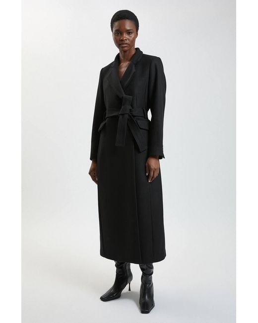 Karen Millen Black Petite Wool Investment Notch Neck Tailored Maxi Coat