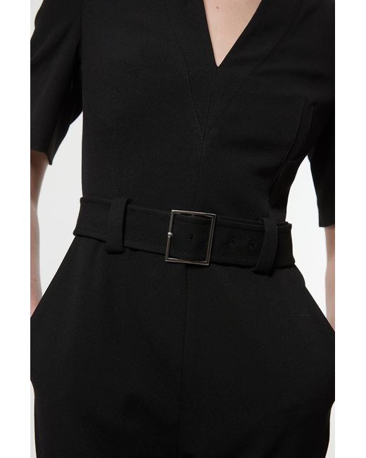 Karen Millen Black Forever Structured Crepe Belted Jumpsuit