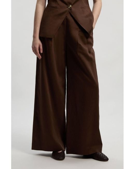 Karen Millen Brown Petite Tailored Linen Wide Leg Trouser
