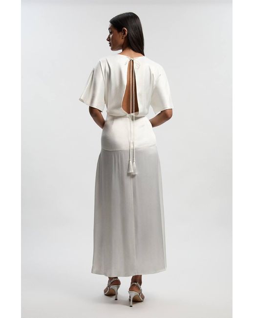 Karen Millen White Satin Back Crepe Twist Detail Woven Midaxi Dress