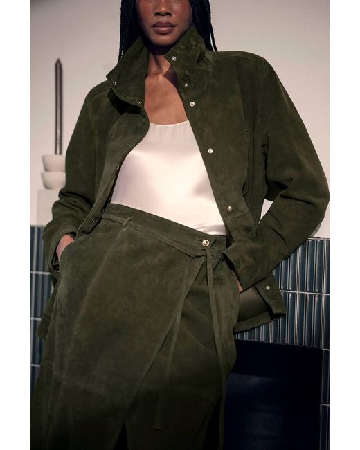 Karen Millen Green Suede High Collar Pocket Jacket