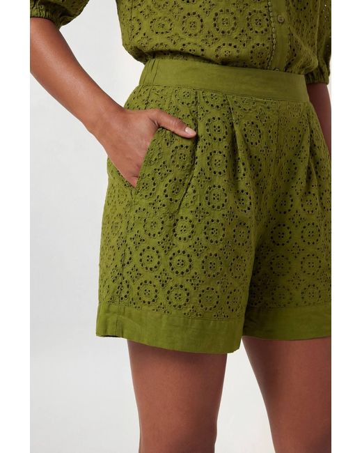 Karen Millen Green Cotton Broderie Woven Shorts