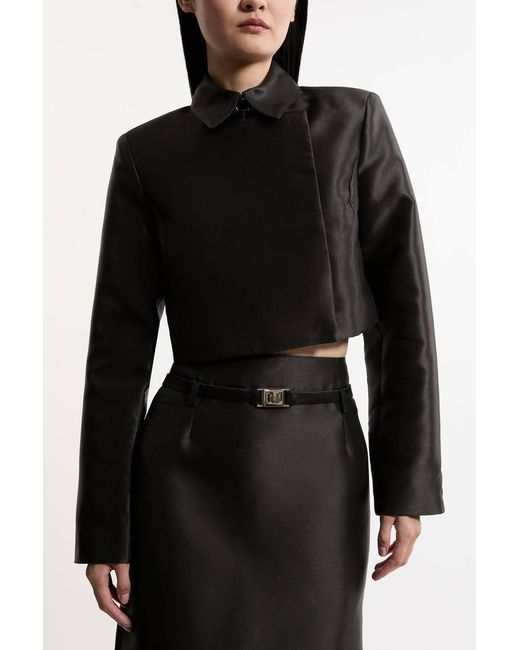 Karen Millen Black Forever Satin Twill Cropped Wrap Tailored Jacket