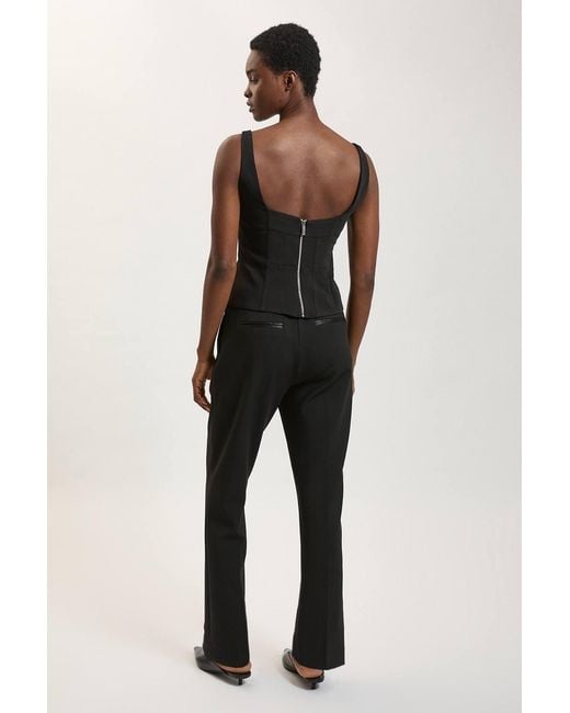 Karen Millen Black Petite Compact Stretch & Satin Mix Tux Slim Leg Trouser