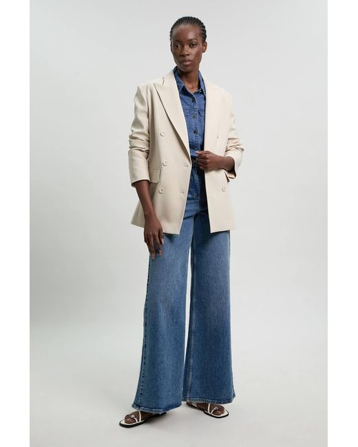 Karen Millen Blue Tailored Double Breasted Ruched Sleeve Blazer