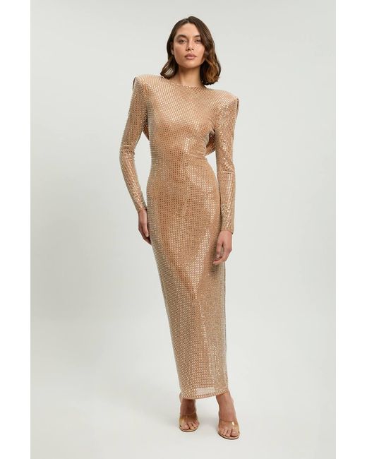 Karen Millen Natural Crystal Embellished Cowl Back Maxi Dress