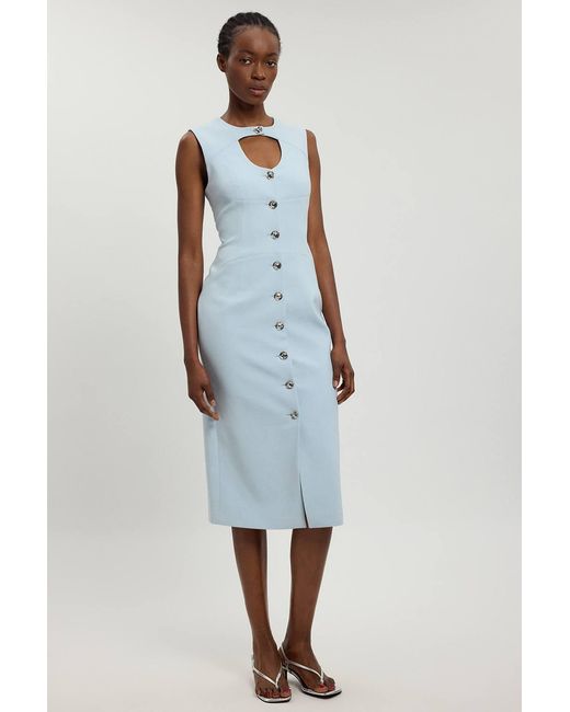 Karen Millen Blue Compact Stretch Button Tailored Midi Dress
