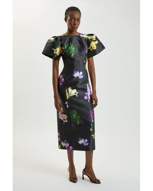 Karen Millen Multicolor Petite Floral Print Twill Midi Dress