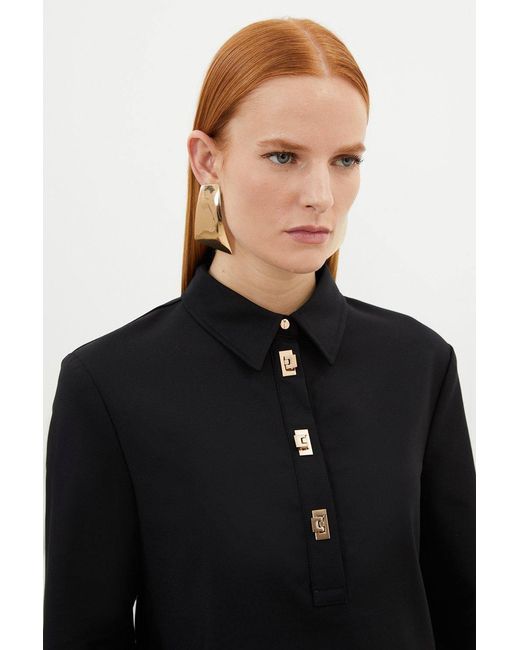 Karen Millen Black Techno Cotton Woven Shirt With Clasp