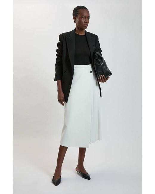 Karen Millen Black Compact Stretch Pleated Midi Kilt Skirt