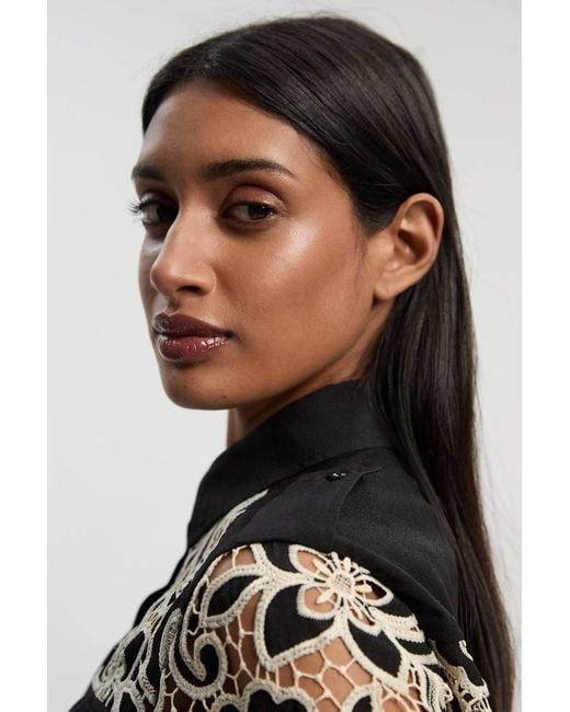 Karen Millen Black Cutwork Pocket Front Woven Shirt