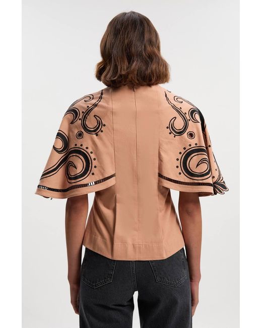 Karen Millen Black Petite Baroque Embroidered Cape Sleeve Woven Twill Top