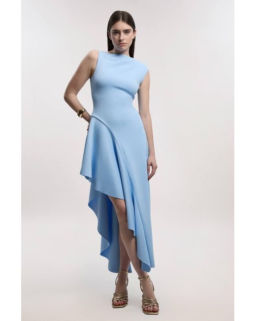 Karen Millen Blue Petite Scuba Drama Ruffle Hem Woven Maxi Dress