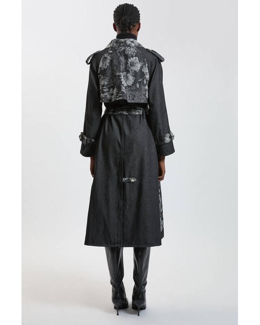 Karen Millen Black Jacquard Denim Trench Coat