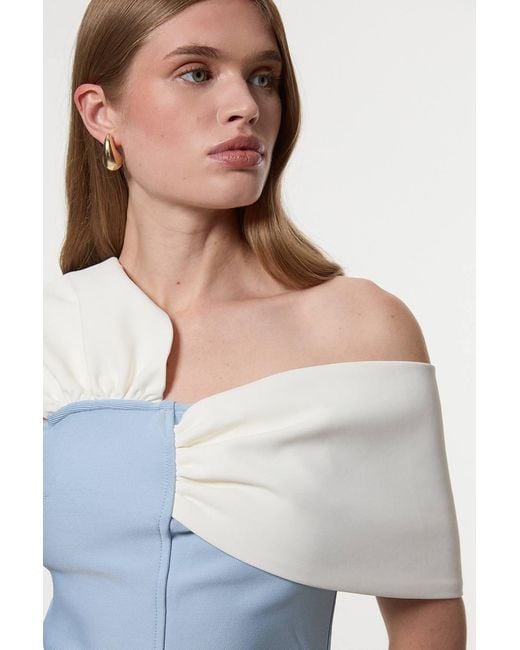 Karen Millen Blue Figure Form Bandage Knit Asymmetric Strap Top