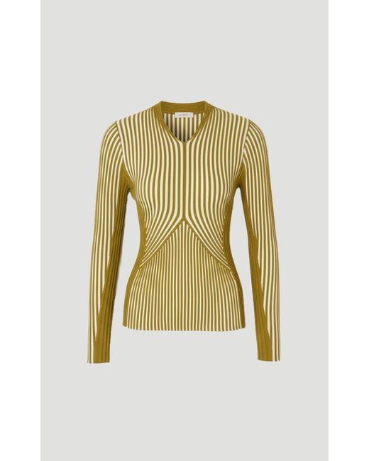 Karen Millen Green Stripe Fitted Long Sleeve Knitted Top