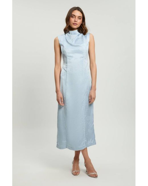 Karen Millen Blue Jacquard Sleeveless Woven Maxi Dress