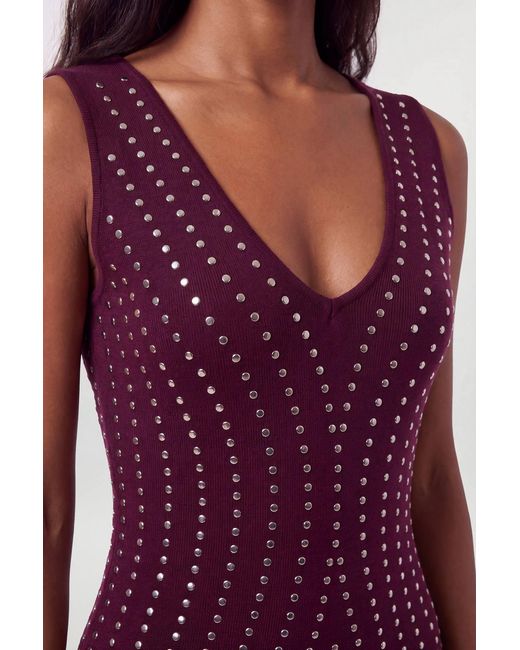Karen Millen Red All Over Studded Detail Knitted Midi Dress