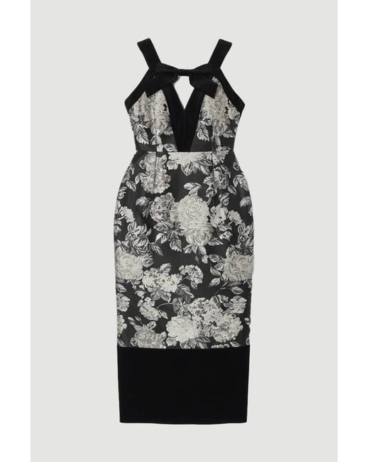 Karen Millen Multicolor Velvet And Jacquard Contrast Strappy Tailored Midi Dress