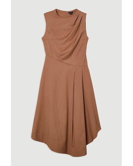 Karen Millen Brown Tailored Drapey Bodice Asymmetric Midi Dress