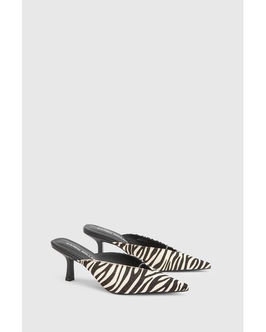 Karen Millen White Leather Pony Skin Closed Toe Heeled Mules