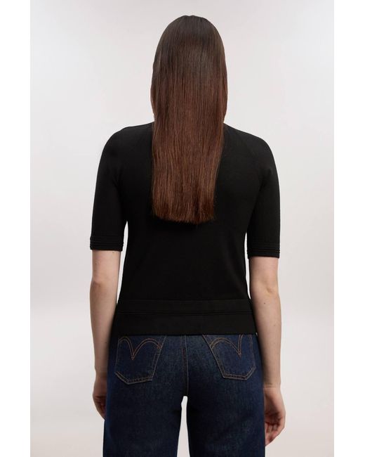 Karen Millen Black Viscose Blend Knitted Short Sleeve Cardigan Sweater