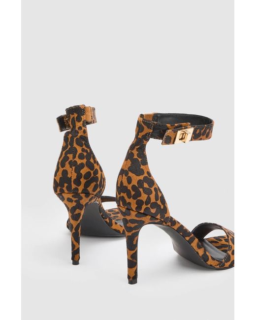 Karen Millen White Leather Leopard Print Turn Lock Detail Heeled Sandal