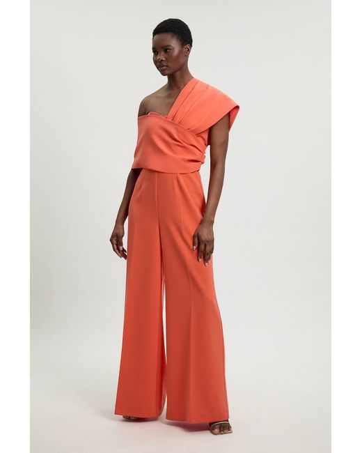 Karen Millen Compact Viscose Stretch Tailored Off Shoulder Jumpsuit