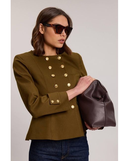 Karen Millen Brown Cotton Tailored Button Detail Peplum Blazer