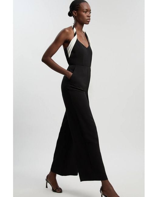 Karen Millen Multicolor Petite Soft Tailored Colour Block Detail Halter Neck Jumpsuit