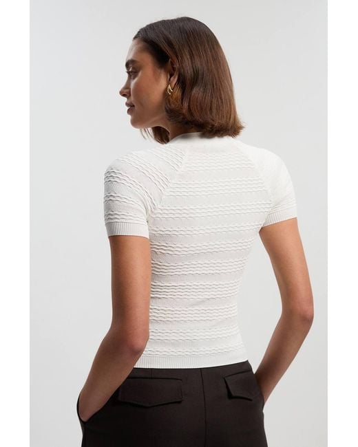 Karen Millen White Pointelle Stitch Detail Knit Top