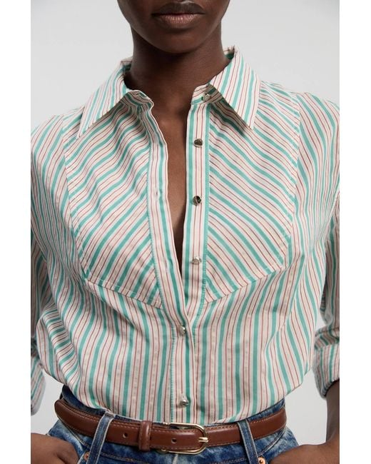 Karen Millen Gray Poplin Stripe Bib Woven Shirt
