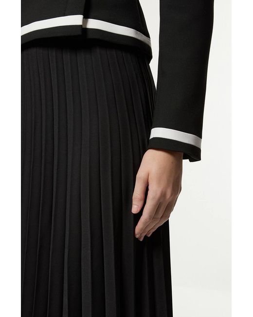 Karen Millen Black Petite Compact Stretch Asymmetric Neck Colour Block Pleated Tailored Midaxi Dress