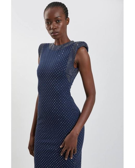 Karen Millen Blue Studded Ponte Jersey Midi Dress