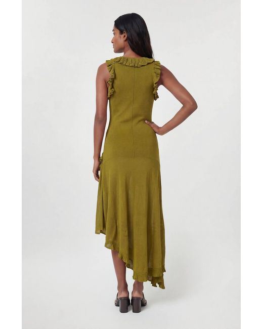 Karen Millen Green Ruffle Trim Knitted Maxi Dress