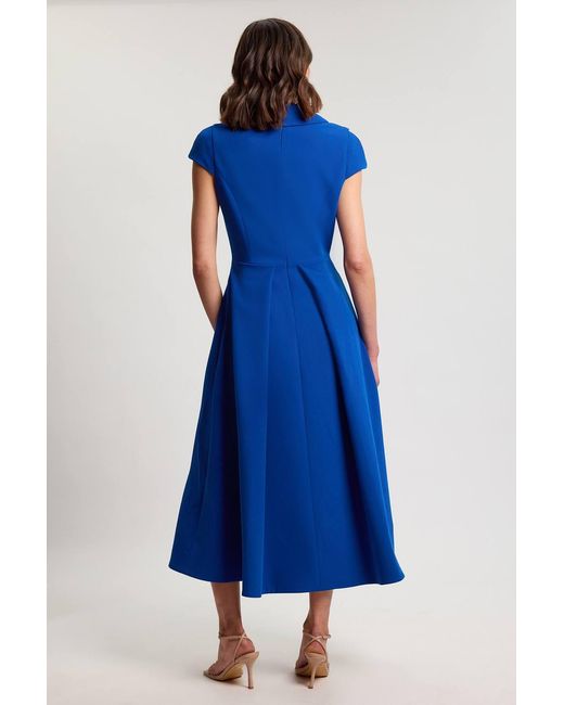 Karen Millen Blue Square Neck Tailored Full Skirted Maxi Dress