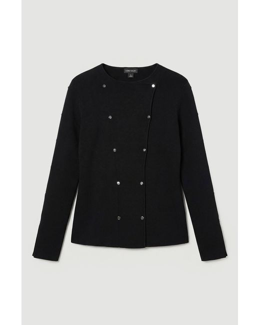 Karen Millen Black Plus Size Viscose Blend Stud Detail Long Sleeve Knit Top