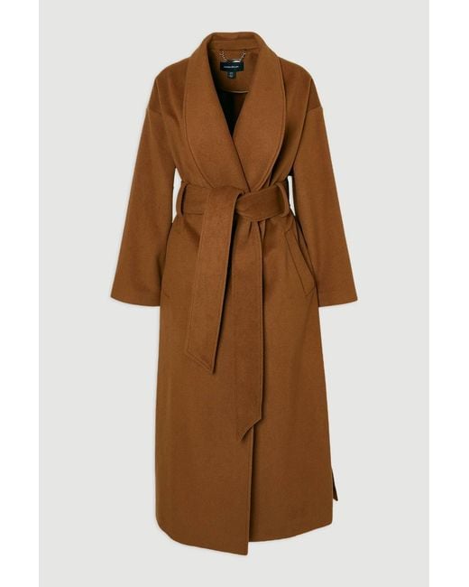 Karen Millen Brown Brushed Wool Belted Wrap Tailored Maxi Coat