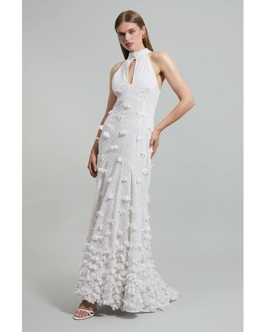 Karen Millen Gray Petal Applique Embellished Broderie Rosette Maxi Dress