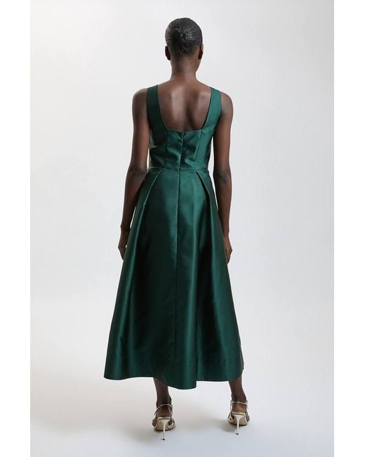 Karen Millen Green Structured Satin Full Skirted Midi Dress