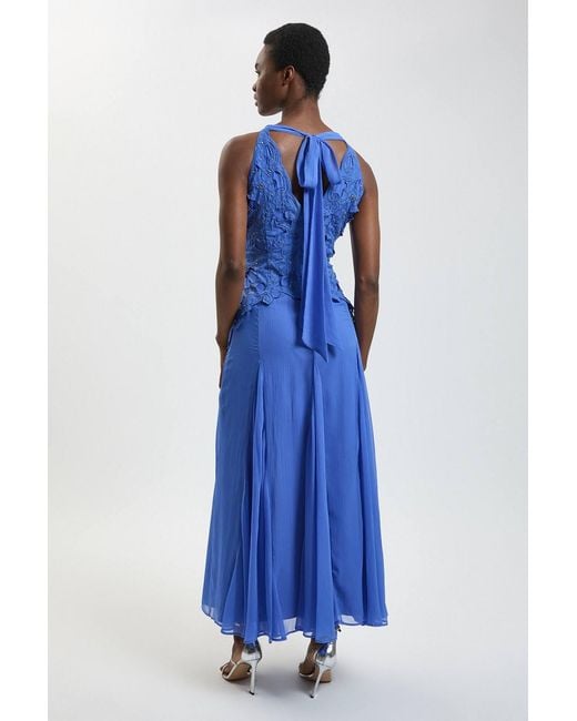 Karen Millen Blue Bead Detail Halterneck Maxi Dress