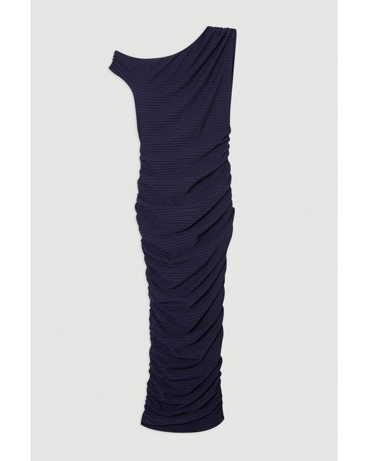 Karen Millen Black Textured Ruched Jersey Midi Dress