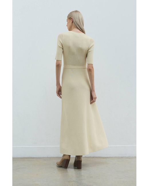 Karen Millen White Forever Rib Knit Military Trim Maxi Dress