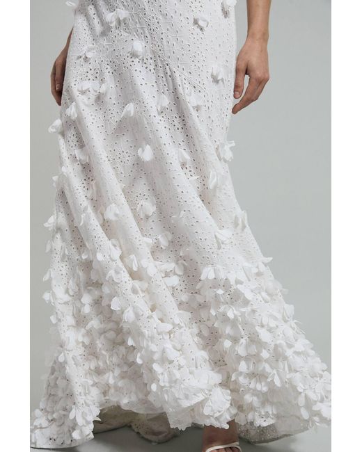 Karen Millen Gray Petal Applique Embellished Broderie Rosette Maxi Dress