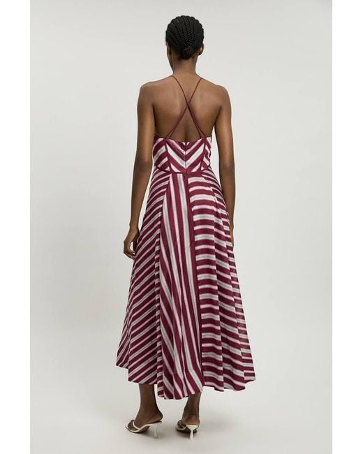 Karen Millen Red Stripe Strappy Woven Midi Dress